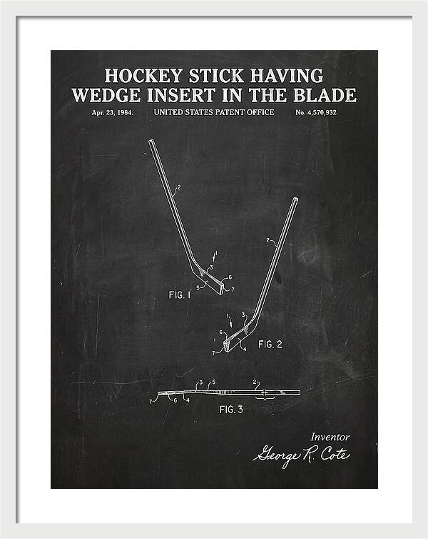 Hockey Stick With Wedge Blade Insert Chalkboard Patent Us4570932a