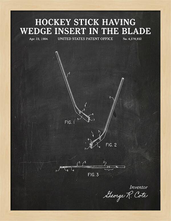 Hockey Stick With Wedge Blade Insert Chalkboard Patent Us4570932a