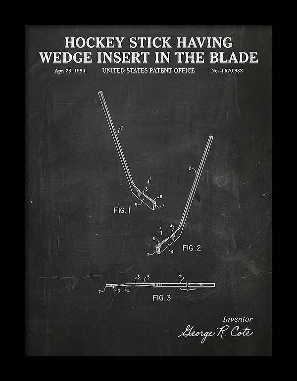 Hockey Stick With Wedge Blade Insert Chalkboard Patent Us4570932a