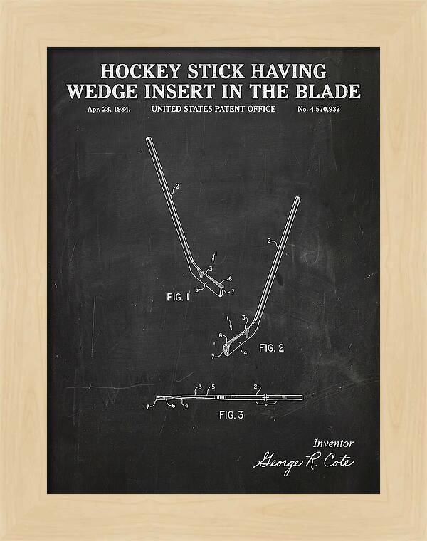 Hockey Stick With Wedge Blade Insert Chalkboard Patent Us4570932a