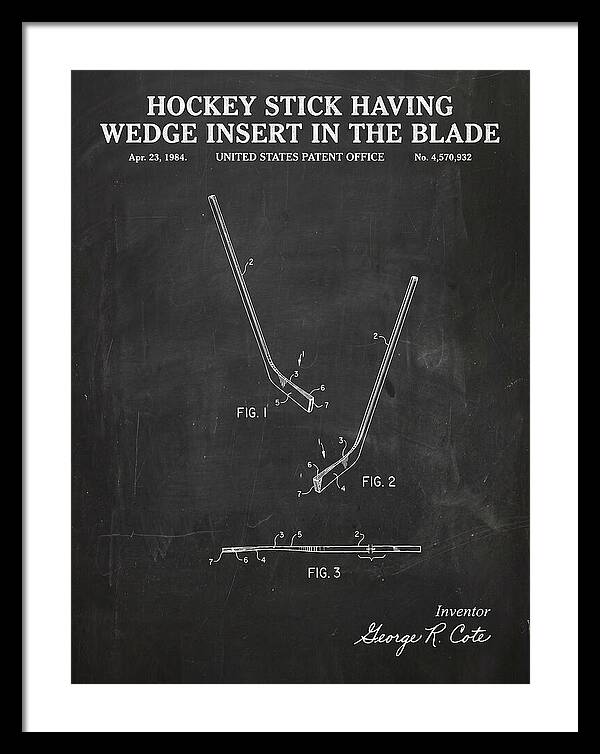 Hockey Stick With Wedge Blade Insert Chalkboard Patent Us4570932a