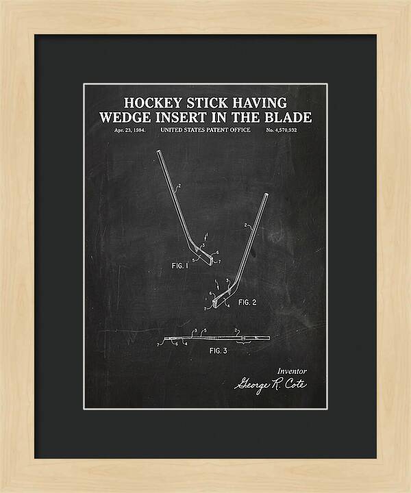Hockey Stick With Wedge Blade Insert Chalkboard Patent Us4570932a