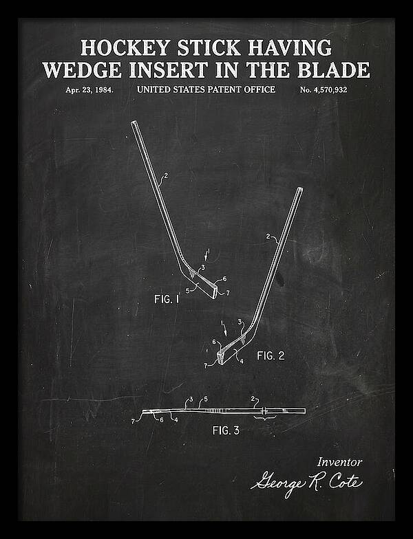 Hockey Stick With Wedge Blade Insert Chalkboard Patent Us4570932a