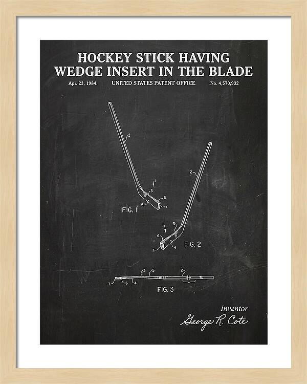 Hockey Stick With Wedge Blade Insert Chalkboard Patent Us4570932a