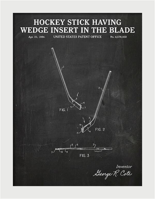 Hockey Stick With Wedge Blade Insert Chalkboard Patent Us4570932a