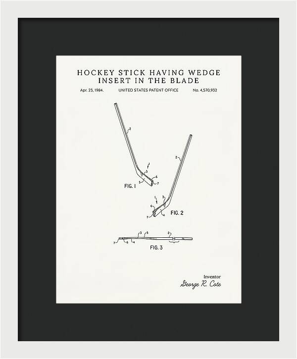 Hockey Stick With Wedge Blade Insert Minimalist Patent Us4570932a