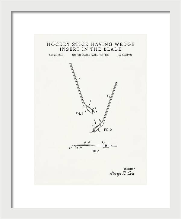 Hockey Stick With Wedge Blade Insert Minimalist Patent Us4570932a