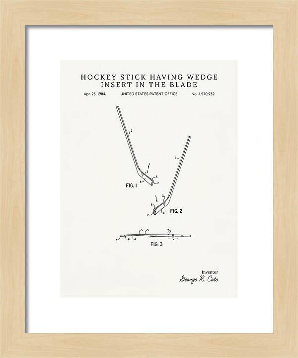 Hockey Stick With Wedge Blade Insert Minimalist Patent Us4570932a