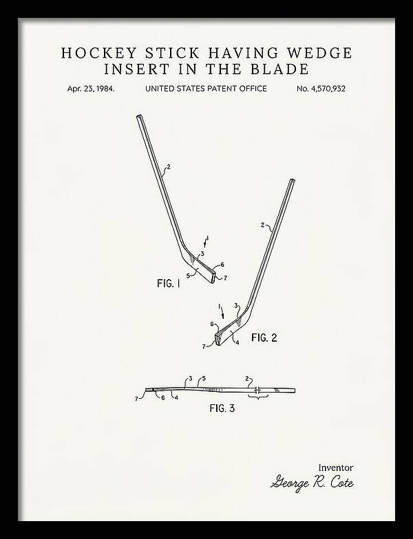 Hockey Stick With Wedge Blade Insert Minimalist Patent Us4570932a