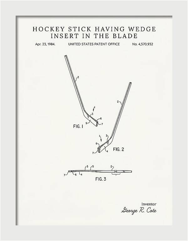Hockey Stick With Wedge Blade Insert Minimalist Patent Us4570932a