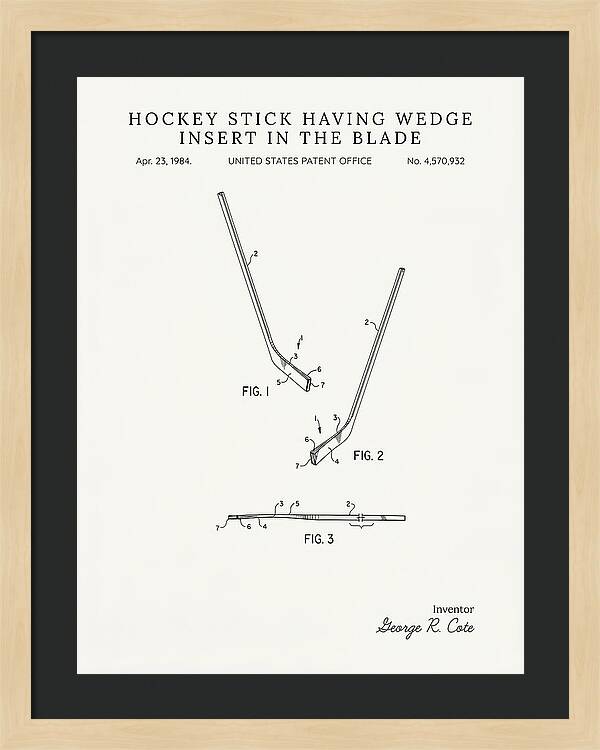 Hockey Stick With Wedge Blade Insert Minimalist Patent Us4570932a