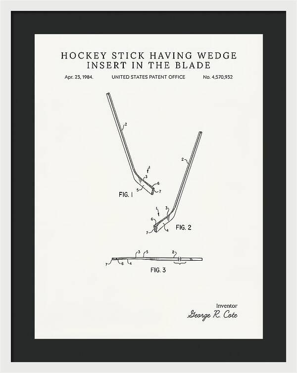 Hockey Stick With Wedge Blade Insert Minimalist Patent Us4570932a