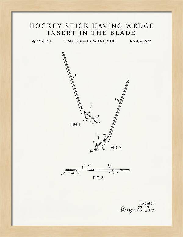 Hockey Stick With Wedge Blade Insert Minimalist Patent Us4570932a