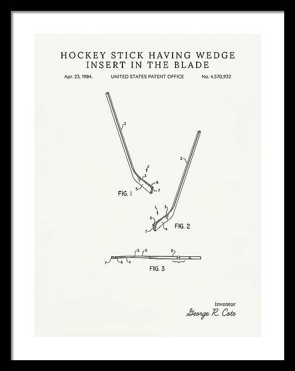 Hockey Stick With Wedge Blade Insert Minimalist Patent Us4570932a