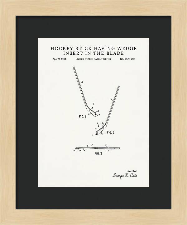 Hockey Stick With Wedge Blade Insert Minimalist Patent Us4570932a