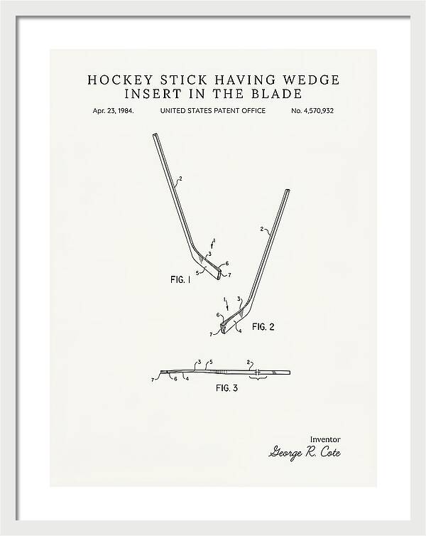 Hockey Stick With Wedge Blade Insert Minimalist Patent Us4570932a