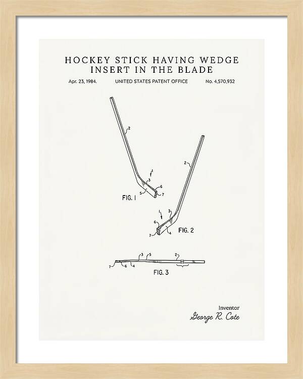 Hockey Stick With Wedge Blade Insert Minimalist Patent Us4570932a