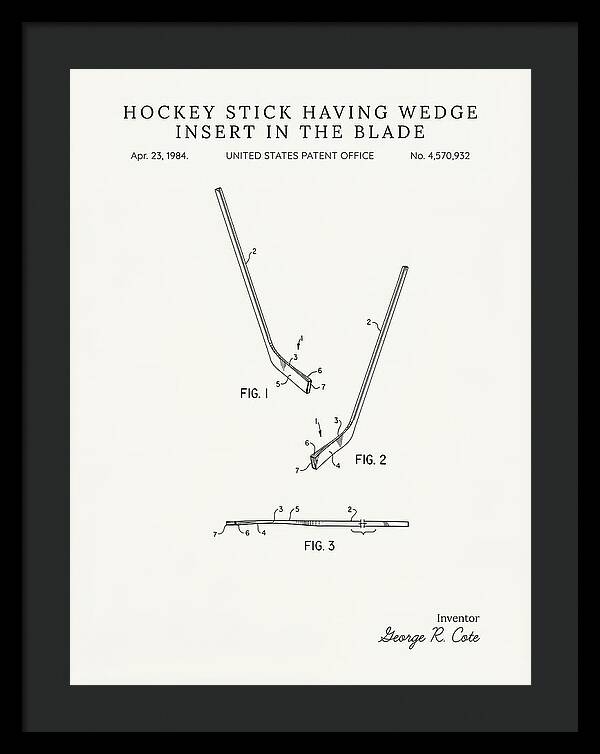 Hockey Stick With Wedge Blade Insert Minimalist Patent Us4570932a