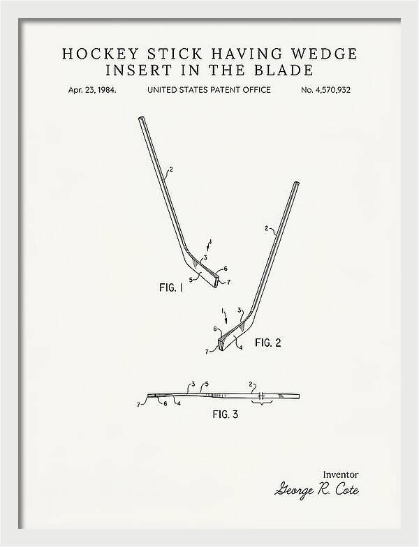 Hockey Stick With Wedge Blade Insert Minimalist Patent Us4570932a