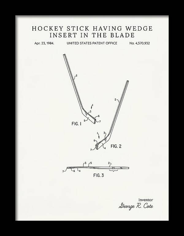 Hockey Stick With Wedge Blade Insert Minimalist Patent Us4570932a