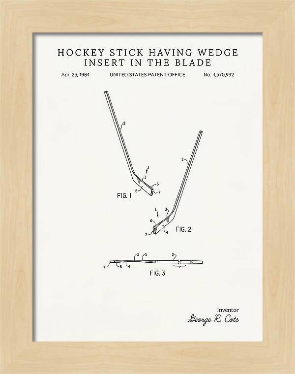 Hockey Stick With Wedge Blade Insert Minimalist Patent Us4570932a