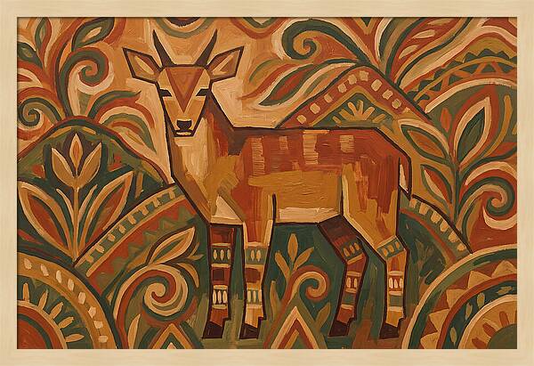 Hog Deer Among Vibrant Patterns