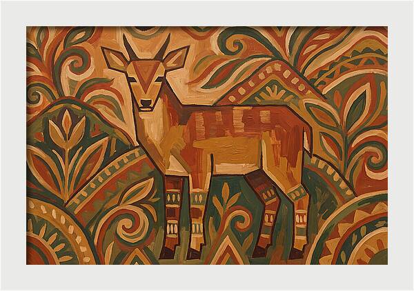 Hog Deer Among Vibrant Patterns