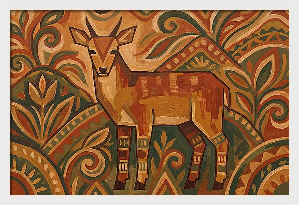 Hog Deer Among Vibrant Patterns