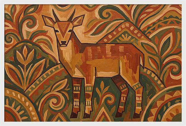 Hog Deer Among Vibrant Patterns