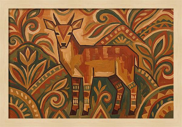 Hog Deer Among Vibrant Patterns
