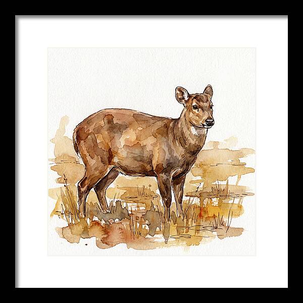 Hog Deer In Watercolor