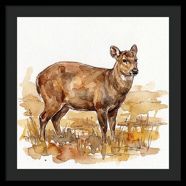 Hog Deer In Watercolor