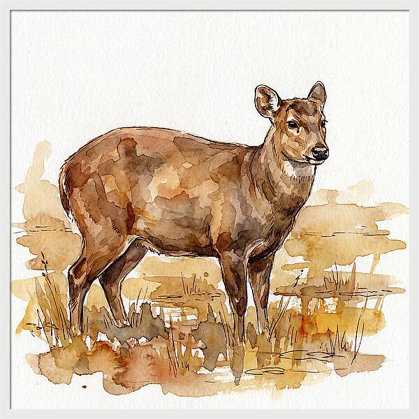 Hog Deer In Watercolor