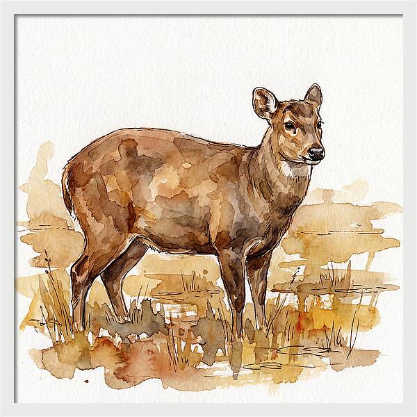 Hog Deer In Watercolor