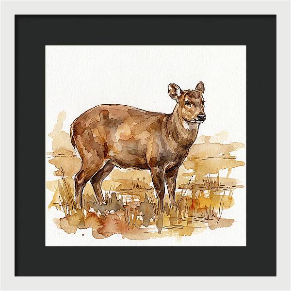 Hog Deer In Watercolor