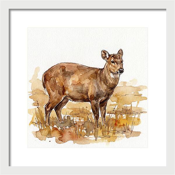 Hog Deer In Watercolor