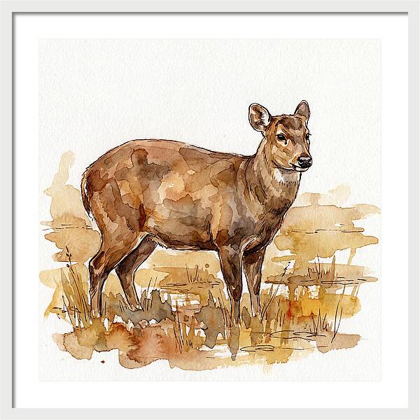 Hog Deer In Watercolor
