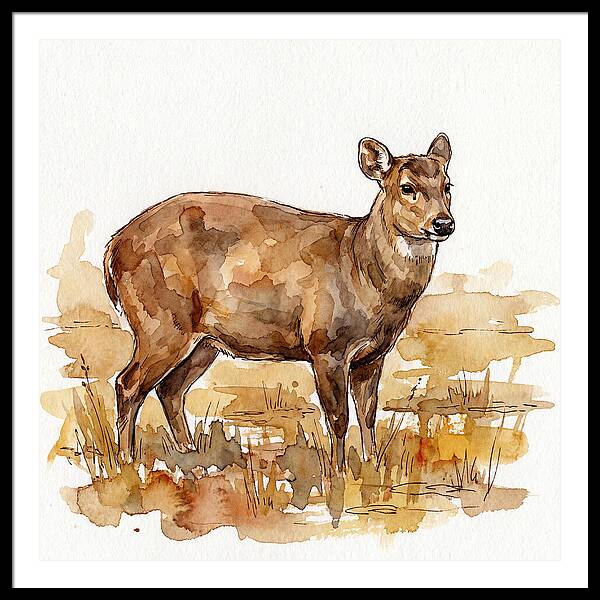 Hog Deer In Watercolor