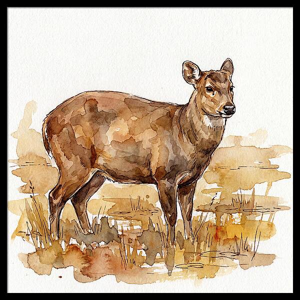 Hog Deer In Watercolor