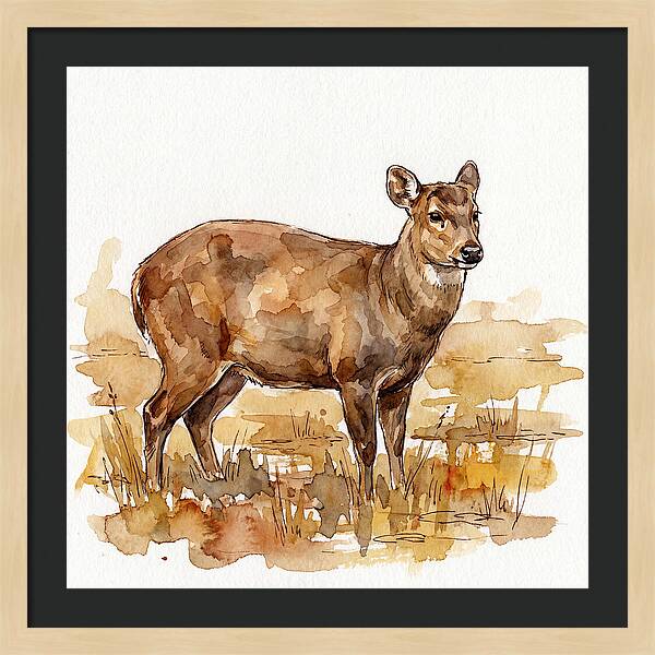 Hog Deer In Watercolor