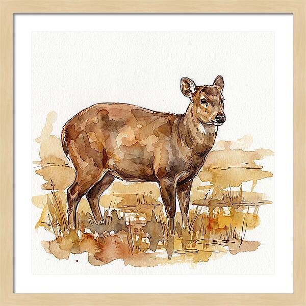 Hog Deer In Watercolor