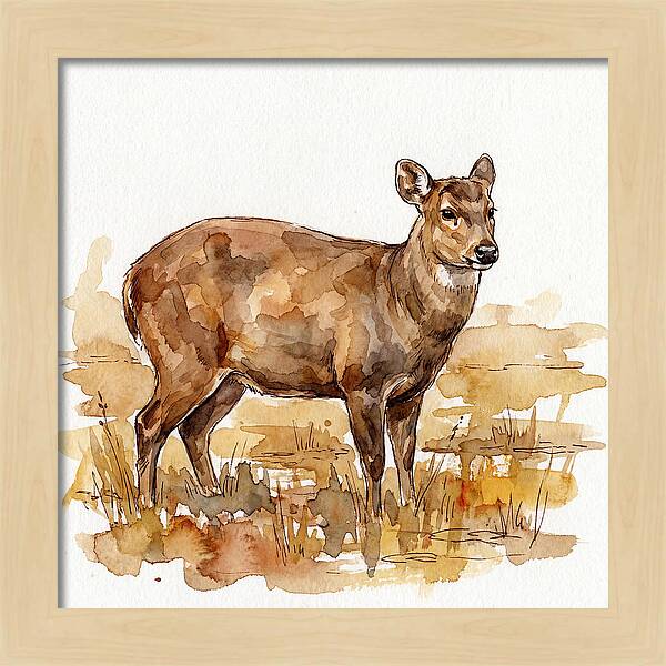 Hog Deer In Watercolor
