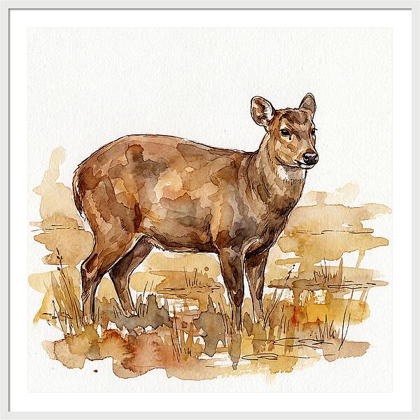 Hog Deer In Watercolor