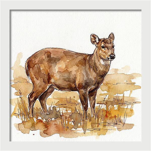 Hog Deer In Watercolor