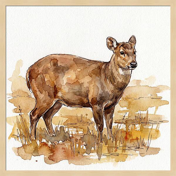 Hog Deer In Watercolor