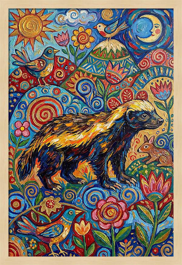 Honey Badger In A Vibrant Landscape