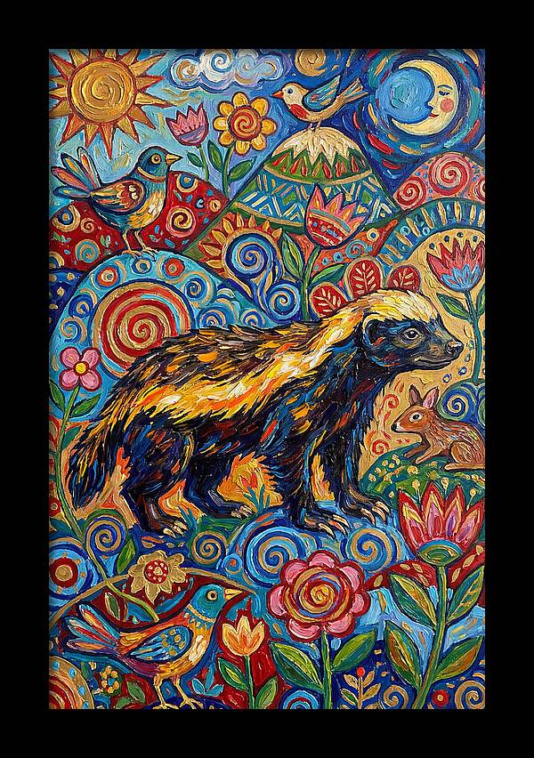 Honey Badger In A Vibrant Landscape