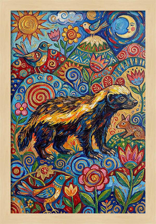 Honey Badger In A Vibrant Landscape