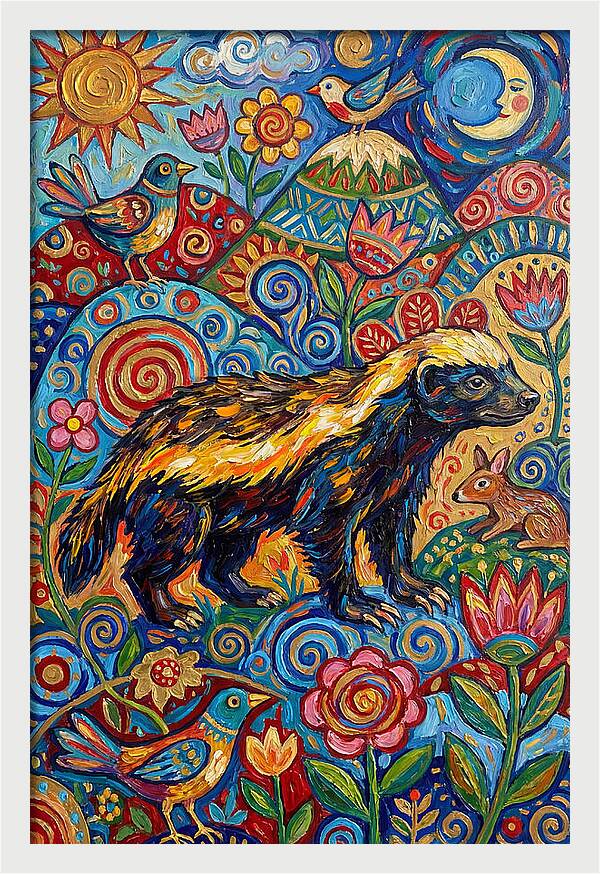 Honey Badger In A Vibrant Landscape