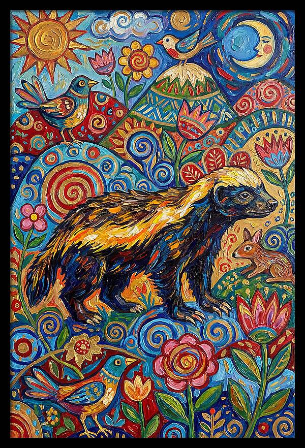 Honey Badger In A Vibrant Landscape